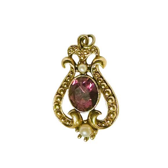 Avon Victorian style pendant with faux amethyst and pearl - Picture 1 of 2